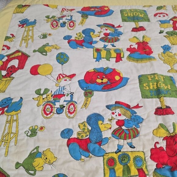 Unbranded Vintage Kids Quilted Blanket Pet Show Dogs Cats 42 x 50 - Picture 2 of 6
